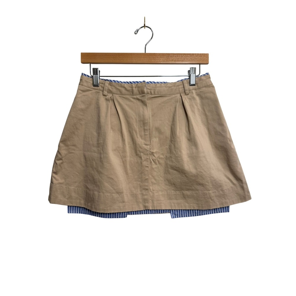 Anthropologie Tan Layered Mini Skirt Blue Striped Hem Size 10